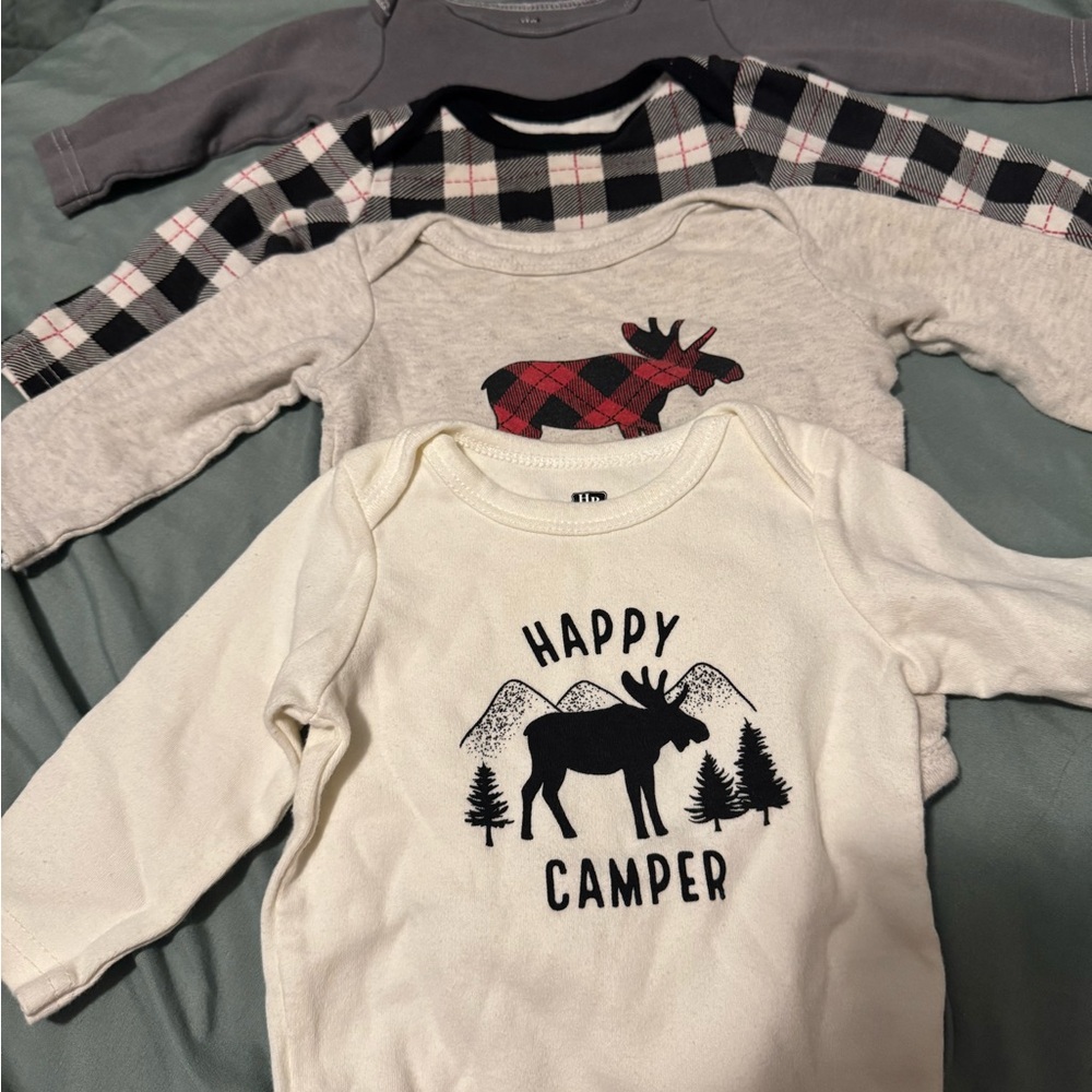 HP White, Black, Gray, Red Kids One-Piece Bodysuit Set - Happy Camper Moose